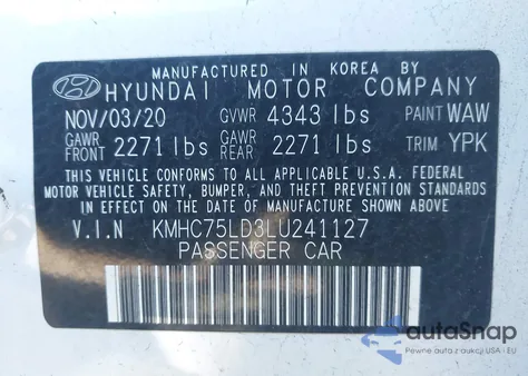 2020 Hyundai Ioniq Plug-In Hybrid Sel из США, поврежденный, VIN KMHC75LD3LU241127